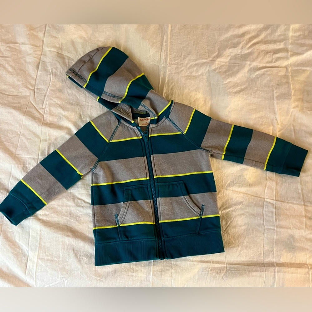 Teal grey green striped hoodie sweatshirt 2T‎ Cat and Jack